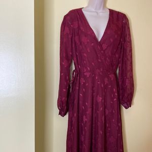 Women’s Lulus Evening of Elegance Floral Jacquard Wrap MIDI Dress Size XL NWT